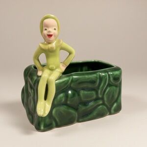 MCM Vintage Green Pixie Elf Ceramic Planter / Cachepot